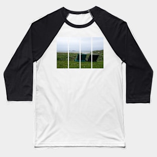 Wonderful landscapes in Norway. Colorful chairs on the beach.  Cloudy day. Baseball T-Shirt